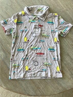 Coco Moon - Boys Short-Sleeve Polo in Light Gray with Surf Spot names